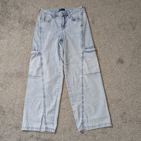 PROJECT INDIGO Blue Stretch Denim Mid-Rise Wide Leg Cargo Jeans; Size 7 - Picture 1 of 3